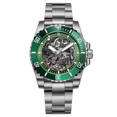 OBLVLO DM-S Mens Green Ceramic Bezel Automatic Skeleton Watch - Luxury Diving Luminous Automatic Waterproof Watch