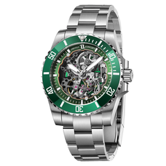 OBLVLO DM-S Mens Green Ceramic Bezel Automatic Skeleton Watch - Luxury Diving Luminous Automatic Waterproof Watch