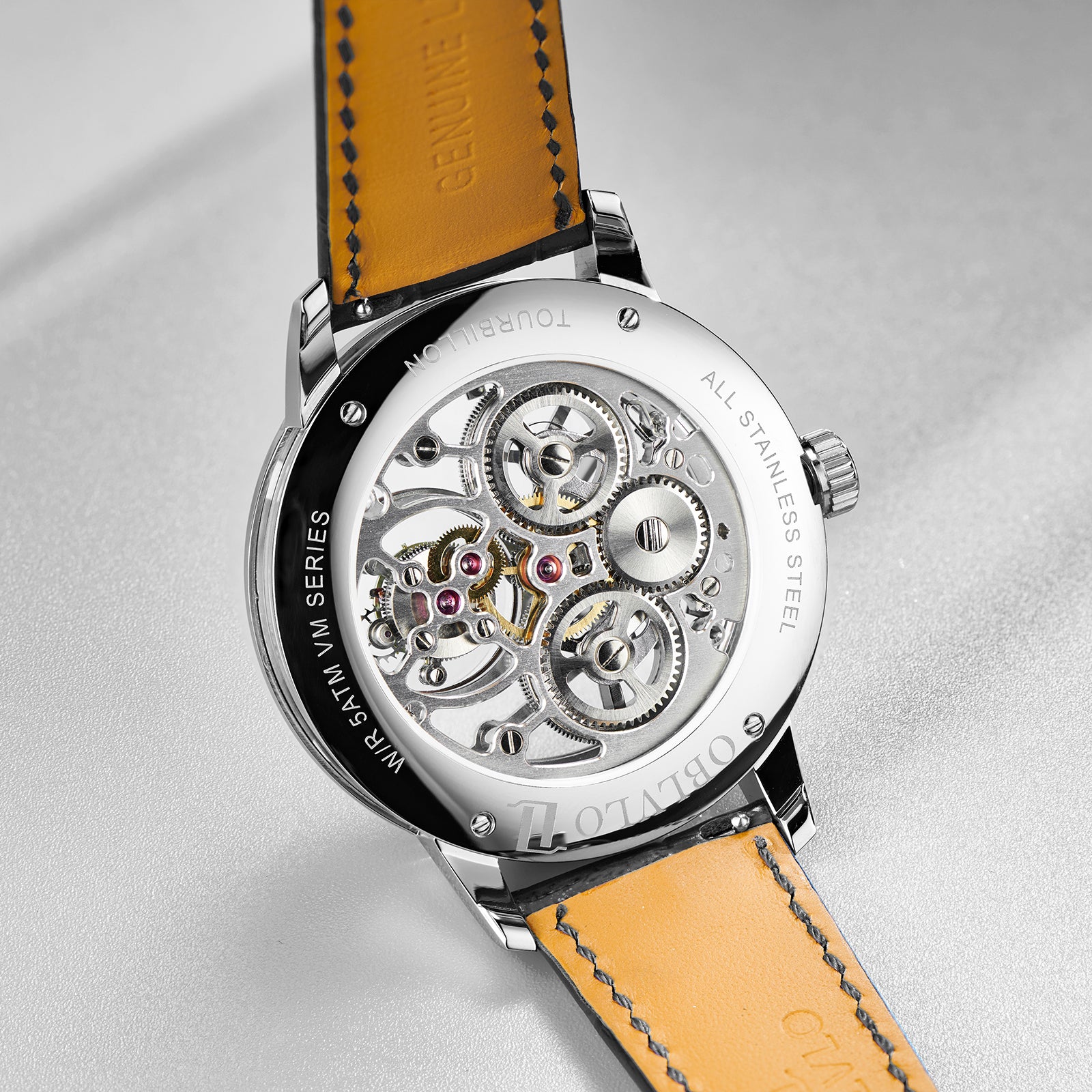 OBLVLO VM TB Men's Automatic Mechanical Tourbillon Skeleton Luxury Zirconium Diamond Inlaid Bezel Watch