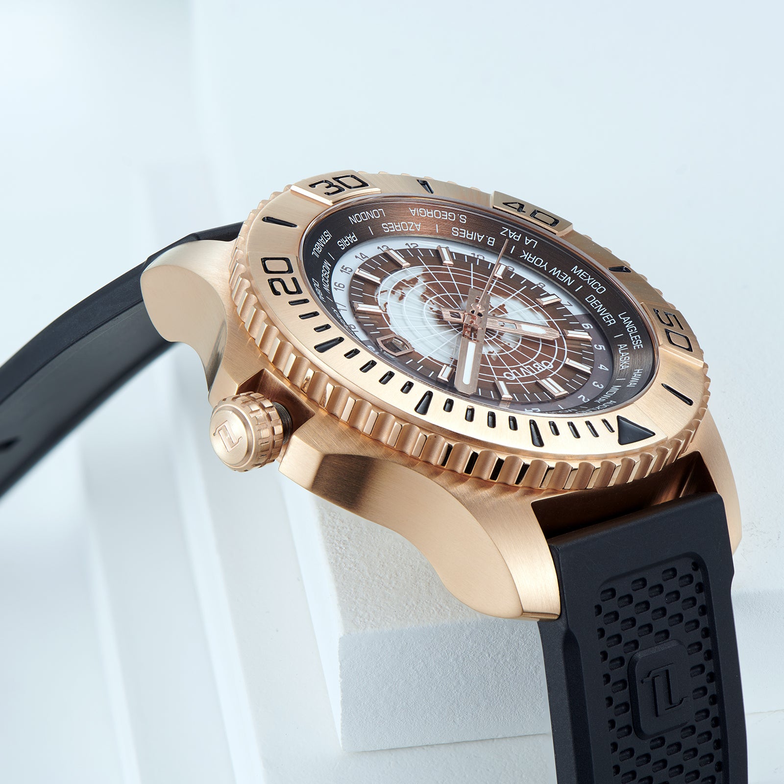 OBLVLO BM Men's Rose Gold Military Automatic Mechanical Watch Stainless Steel Waterproof Super Luminous Watch