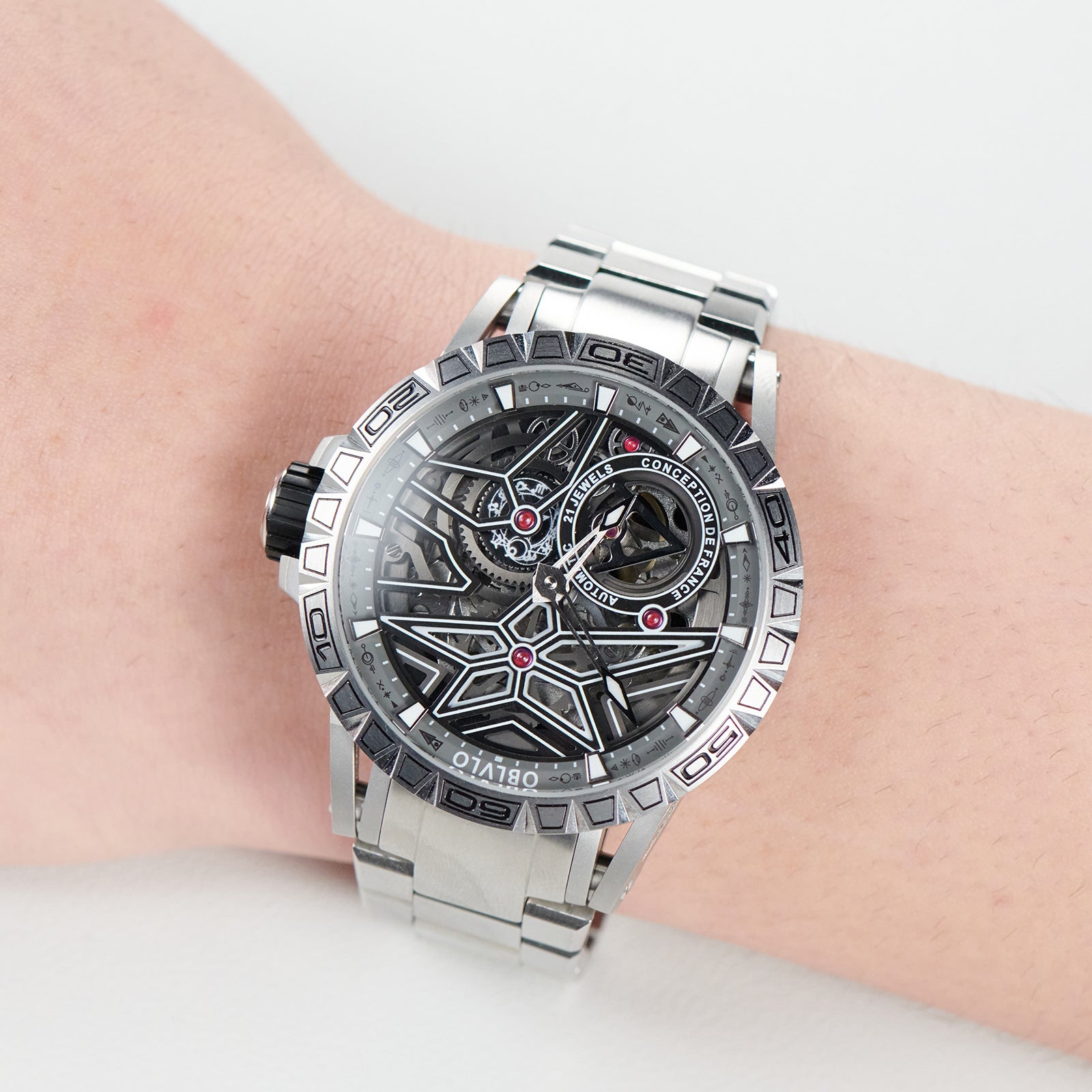 OBLVLO LMQ Cool Luxury Mechanical Automatic Skeleton Watch - 42mm Automatic Mechanical Waterproof Watches