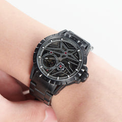 OBLVLO LMQ Cool Luxury Mens Automatic Skeleton Black PVD Case Watches - 42mm Men Mechanical Waterproof Watch