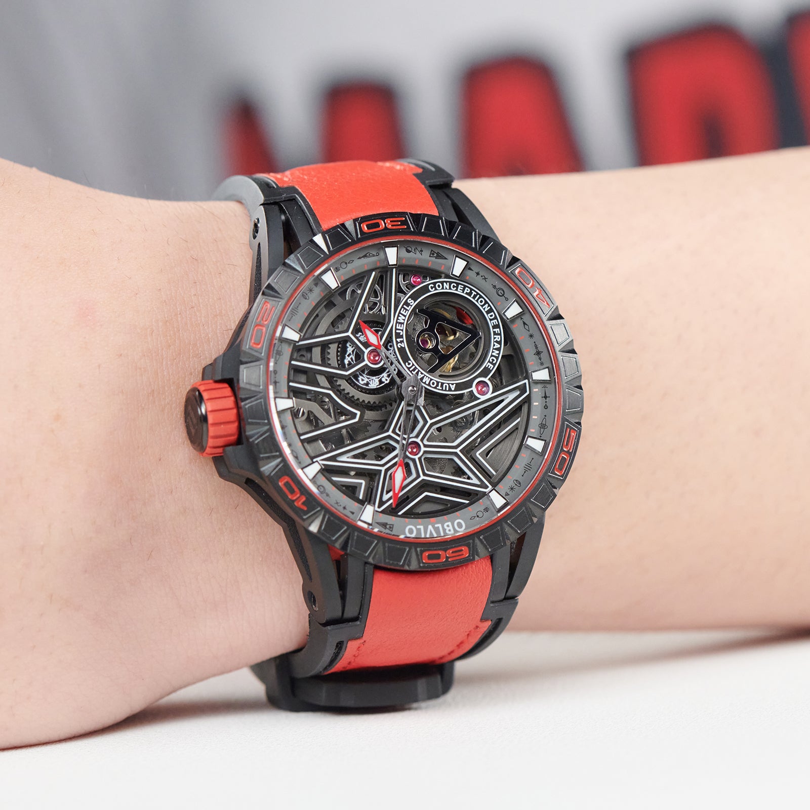 OBLVLO LMQ Cool Mens Luxury Automatic Skeleton Watches - Miyota 82s5 Automatic Mechanical Waterproof Watch