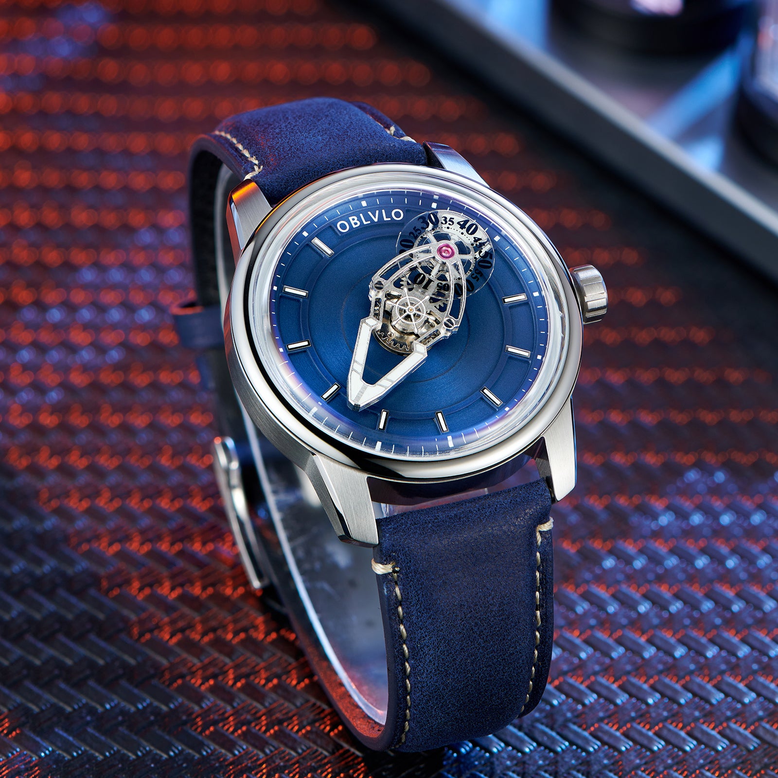 Cool Rotation Spaceship Hand Dial Watch - OBLVLO JM Space 42MM Automatic Mechanical Dress Watches For Men