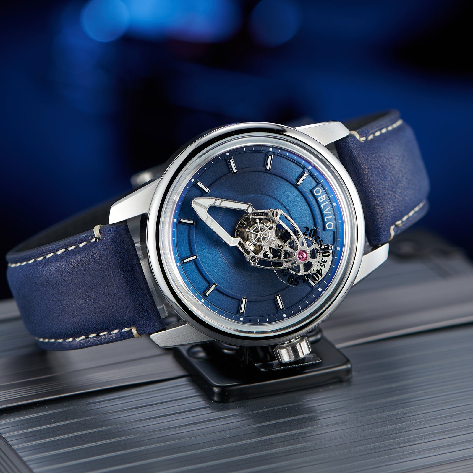 Cool Rotation Spaceship Hand Dial Watch - OBLVLO JM Space 42MM Automatic Mechanical Dress Watches For Men