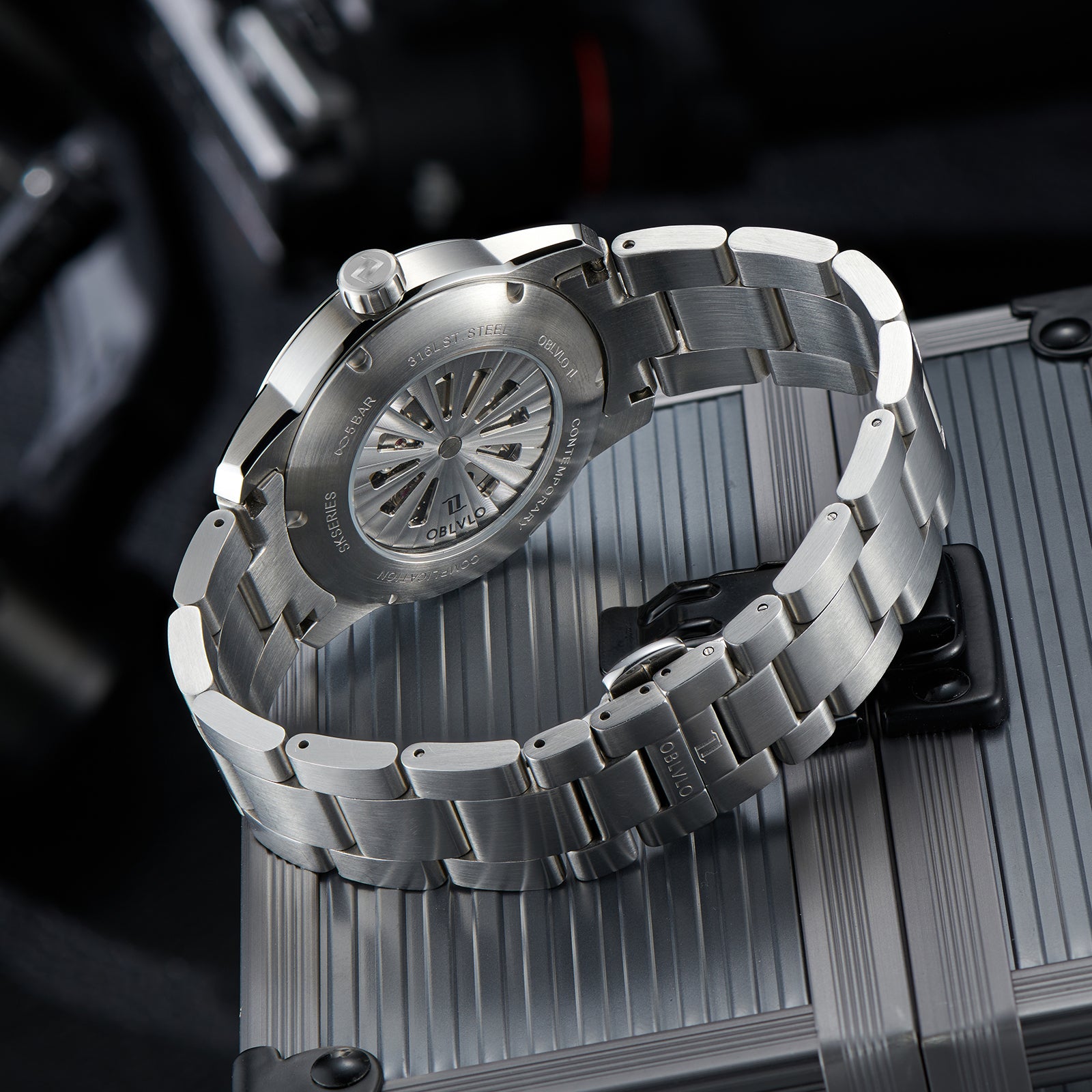 Cool Rotation Spaceship Hand Dial Watch - OBLVLO JM Space 42MM Automatic Mechanical Dress Watches For Men