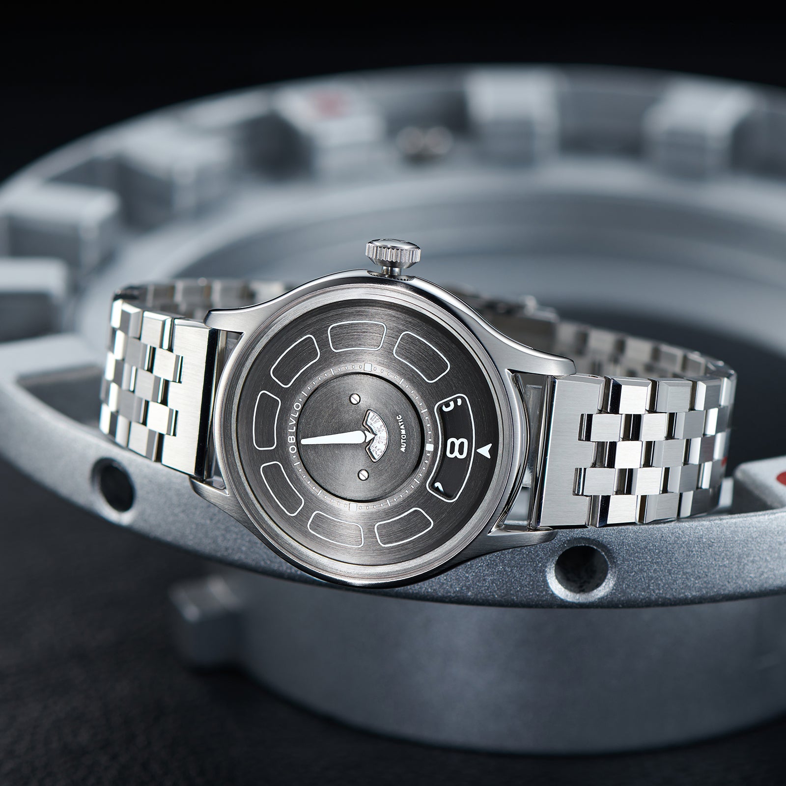 OBLVLO BLM-UFO 41MM Unique UFO-Shaped Automatic Watch with Luminous Silicone Strap And Steel Bracelet Mechanical Watch