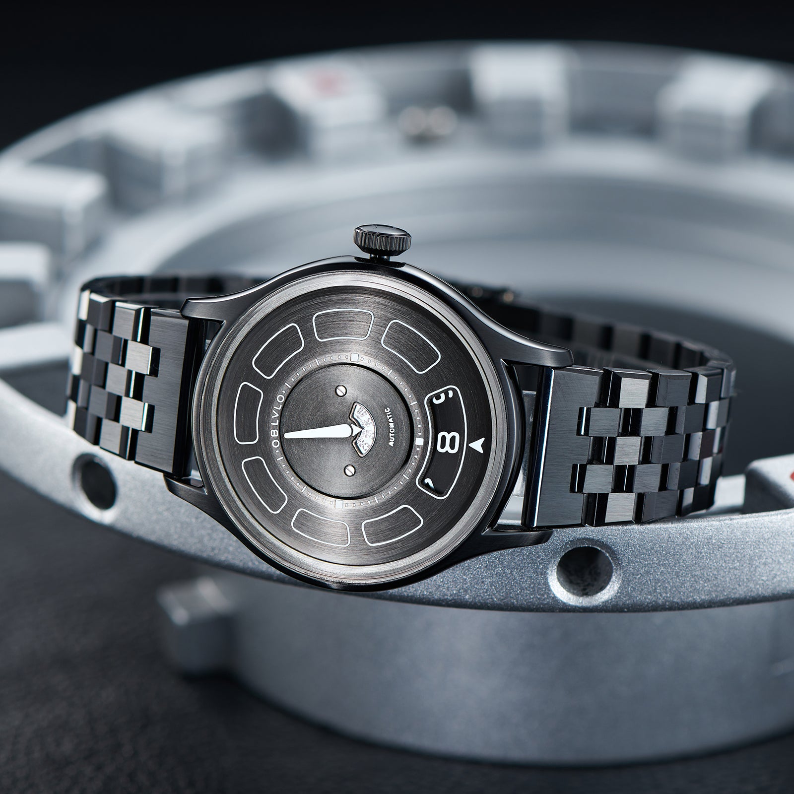 OBLVLO BLM-UFO - Cool Unique Black PVD 41mm Modern Display Design Hands Automatic Mechanical Watch
