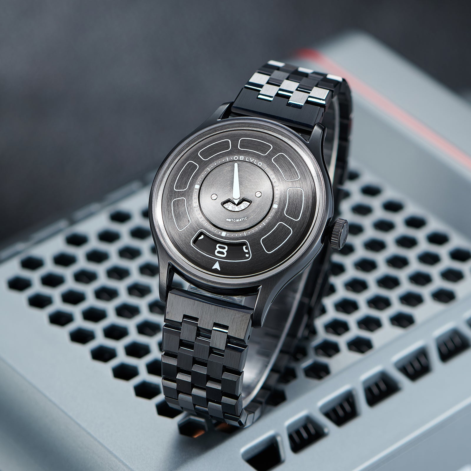 OBLVLO BLM-UFO - Cool Unique Black PVD 41mm Modern Display Design Hands Automatic Mechanical Watch