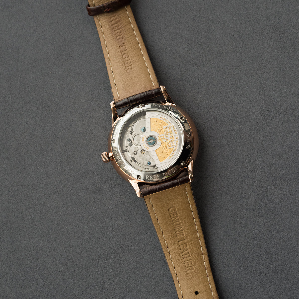 42mm Black Dial Rose Gold RGA82B0-2 Automatic Mechanial Wristwatches For Men - REEF TIGER Waterpoorf Vintage Watch