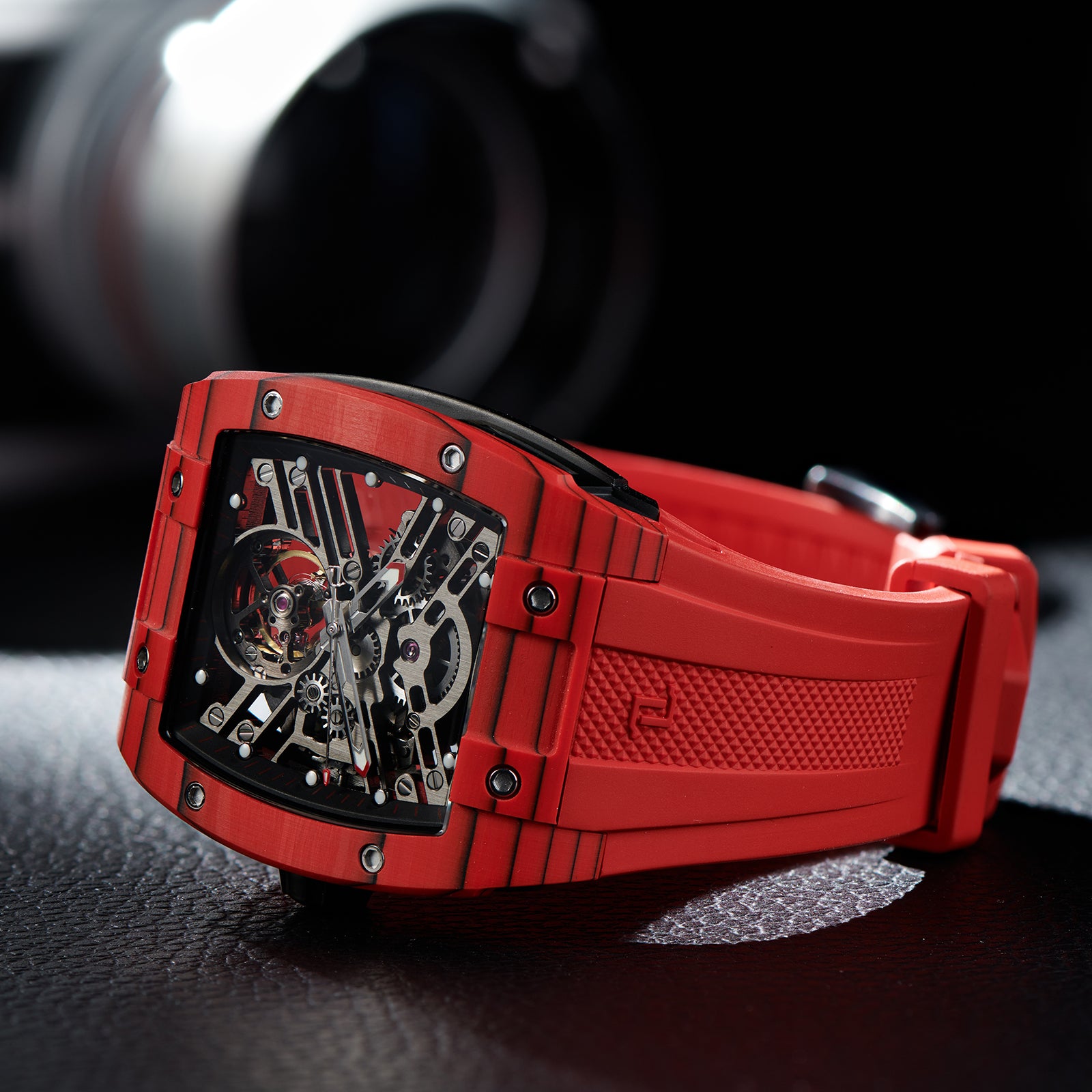 OBLVLO EM-ST Best Luxury Red Carbon Fiber Automatic Skeleton Sport Cool Watches for Men