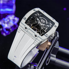 OBLVLO EM-ST Luxury White Luminescent Carbon Fiber Skeleton Automatic Watches for Men