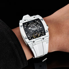 OBLVLO EM-ST Luxury White Luminescent Carbon Fiber Skeleton Automatic Watches for Men