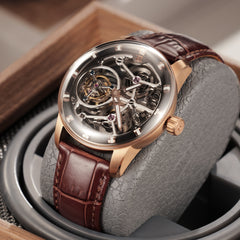 OBLVLO IM SK TB Men's Luxury Rose Gold Tourbillon Skeleton Mechanical Watches - Leather Strap Fashion Luxury Dress Watch