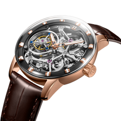 OBLVLO IM SK TB Men's Luxury Rose Gold Tourbillon Skeleton Mechanical Watches - Leather Strap Fashion Luxury Dress Watch