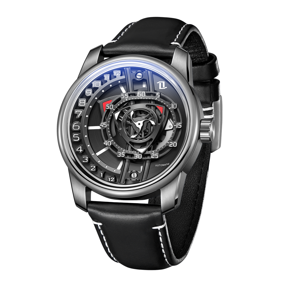 42mm Men Engine Style Watch - Cool OBLVLO JM ROTOR Miyota 8215 Movement Jump Hour Automatic Watch