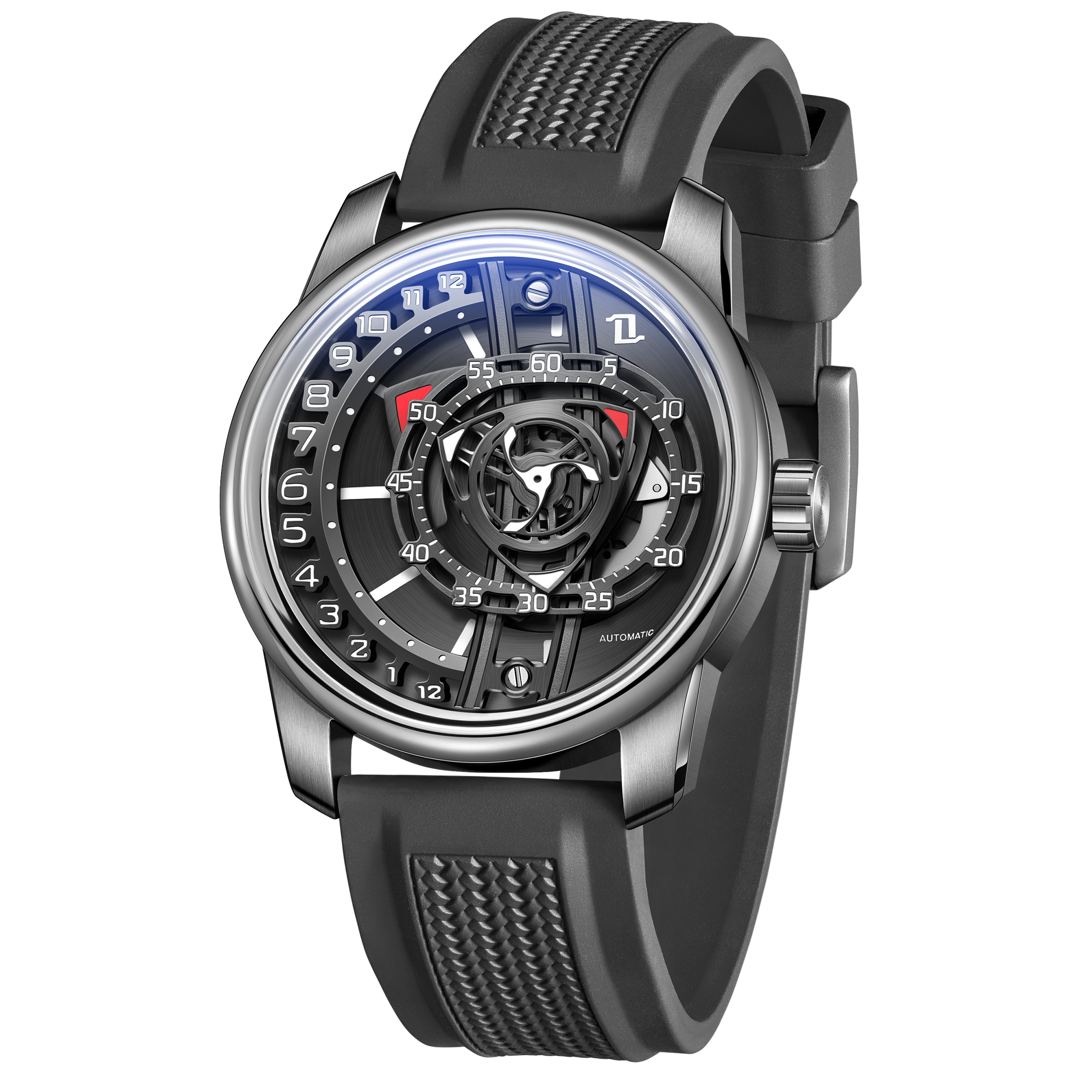 42mm Men Engine Style Watch - Cool OBLVLO JM ROTOR Miyota 8215 Movement Jump Hour Automatic Watch