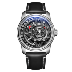 OBLVLO JM ROTOR 42mm Black Carbon Fiber Unique Skeleton Engine Style Dial Watch - Miyota 8215 Jump Hour Automatic Watch