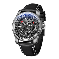 OBLVLO JM ROTOR 42mm Black Carbon Fiber Unique Skeleton Engine Style Dial Watch - Miyota 8215 Jump Hour Automatic Watch