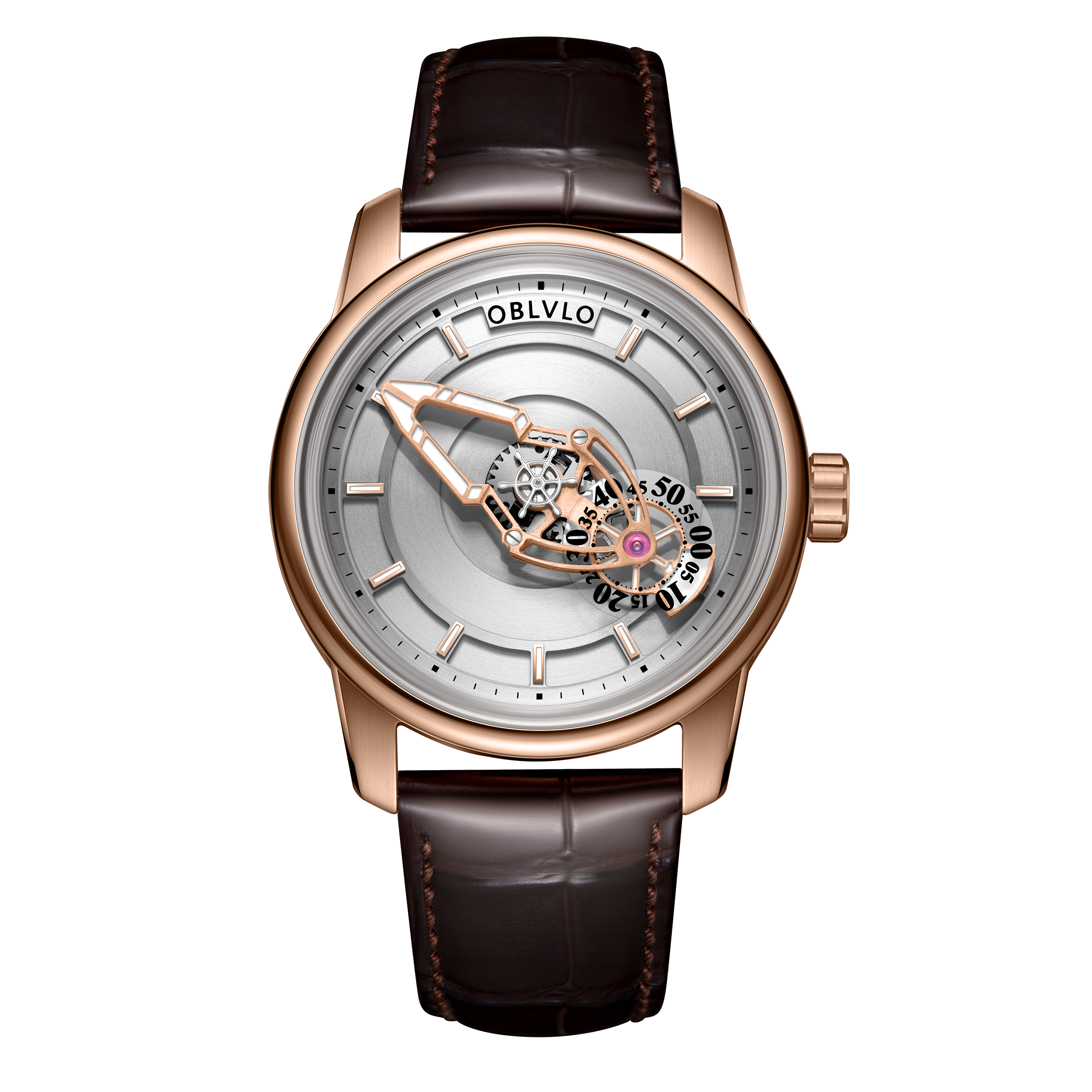 OBLVLO JM Space Black Spaceship Dial Automatic Rose Gold Case Dress Watches for Men