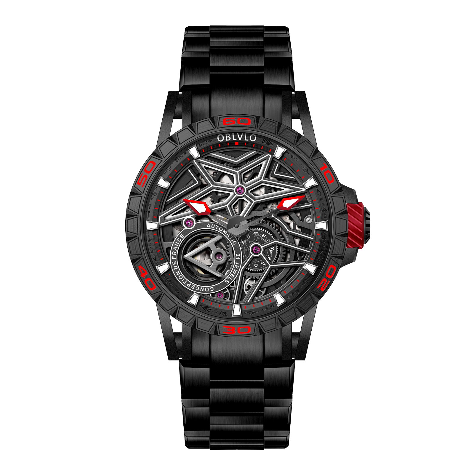 OBLVLO LMQ Cool Mens Luxury Automatic Skeleton Watches - Miyota 82s5 Automatic Mechanical Waterproof Watch