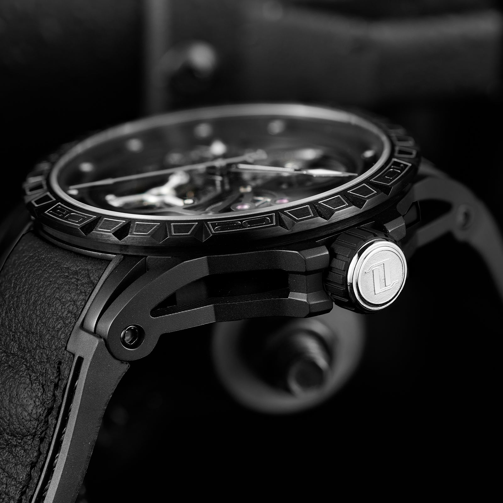 Affordable Cool OBLVLO LMS Luxury Automatic Black PVD Watches - Rubber/Leather Strap Watch for Men