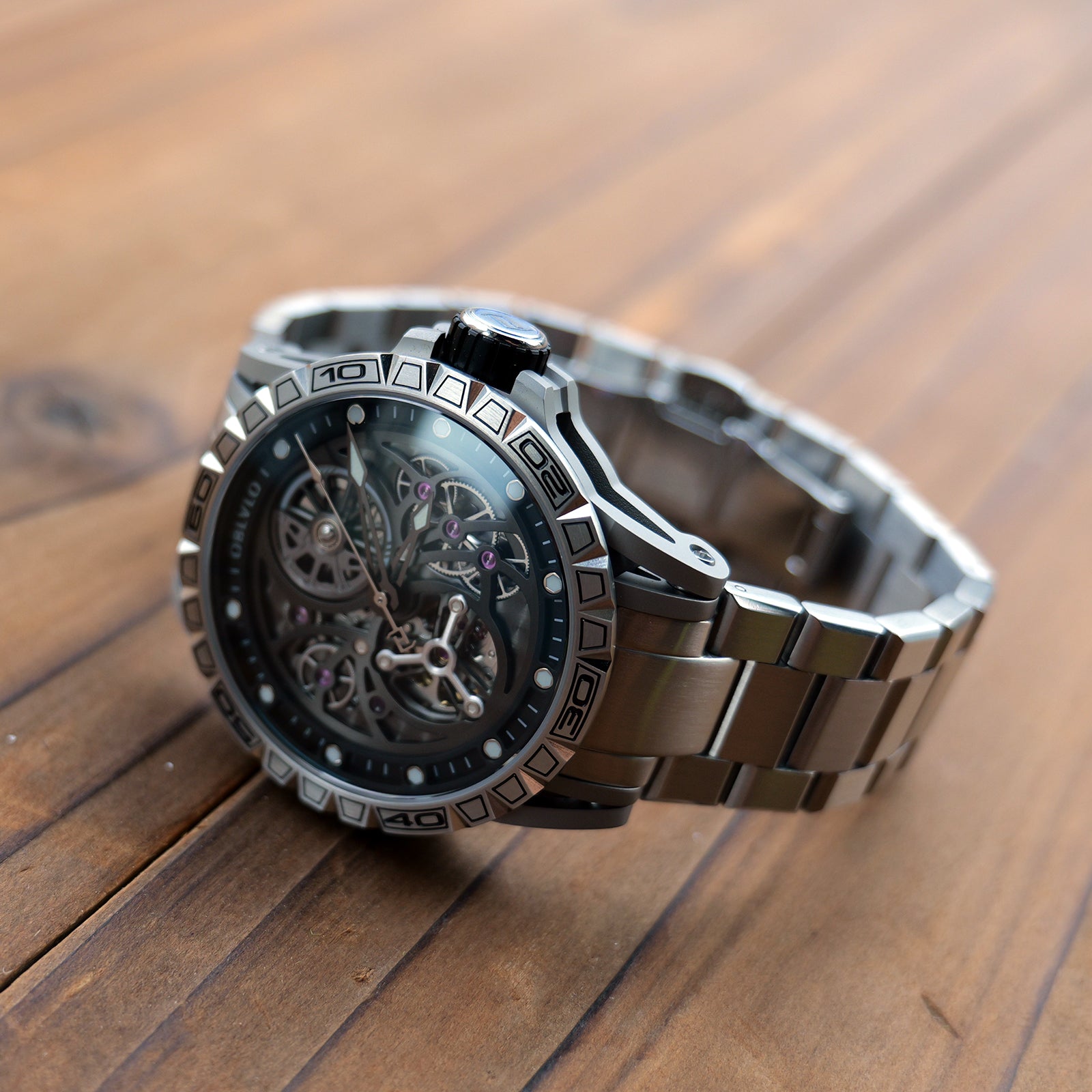 OBLVLO LMS Affordable Luxury Skeleton Automatic Mechanical Watches - Men's Watch with Rubber Bracelet or Leather Band