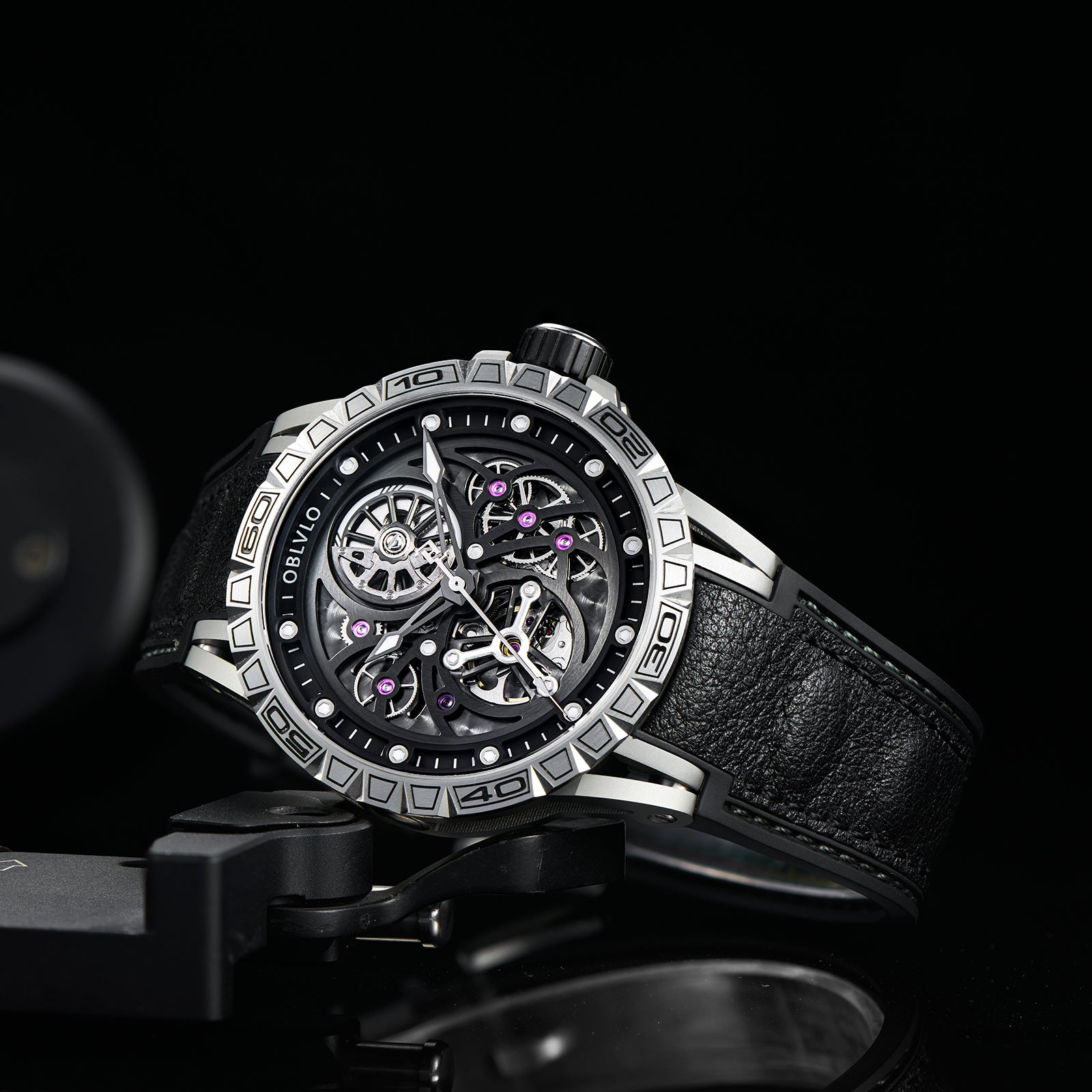 OBLVLO LMS Skeleton Automatic Watches For Men - Unique Men's Cool Waterproof Watch