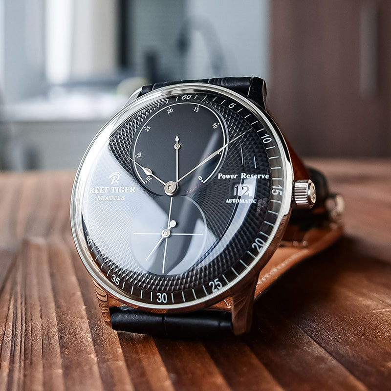 Affordable Luxury 42mm Black Dial & Classics Stainless Steel Case Dress Automatic Watches - Reef Tiger Seattle Navy 1 RGA82B0