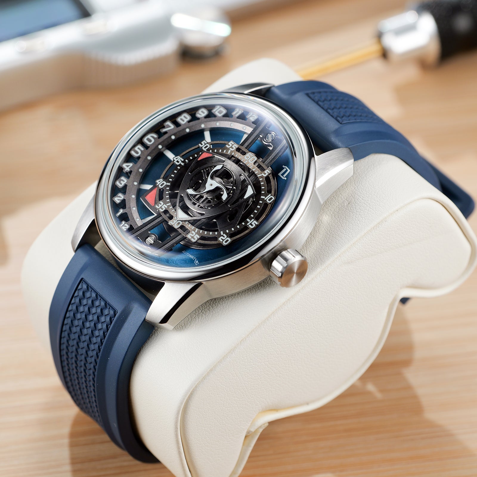 OBLVLO JM ROTOR Blue Rotary Engine Dial Design Watches - Cool Unique Automatic Miyota Movement Mechanical Watches