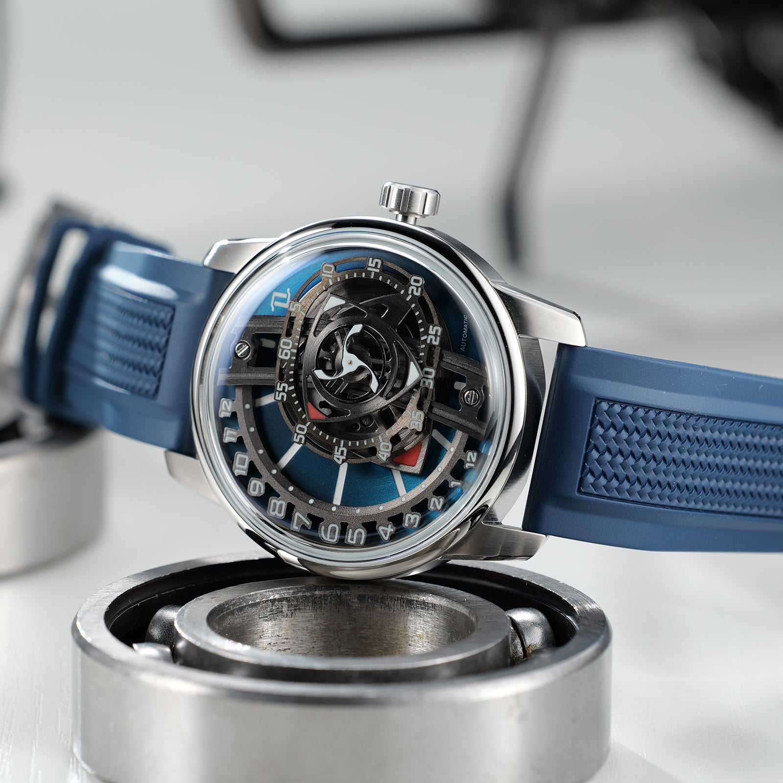 OBLVLO JM ROTOR Blue Rotary Engine Dial Design Watches - Cool Unique Automatic Miyota Movement Mechanical Watches