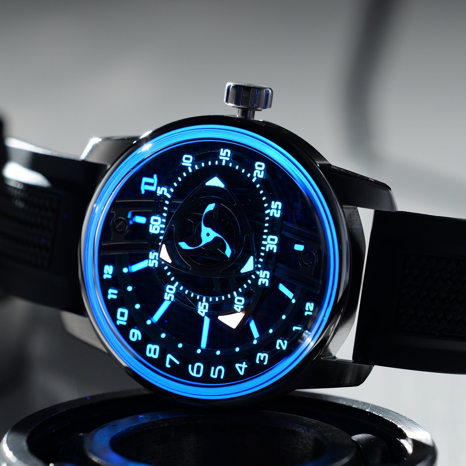 42mm Men Engine Style Watch - Cool OBLVLO JM ROTOR Miyota 8215 Movement Jump Hour Automatic Watch
