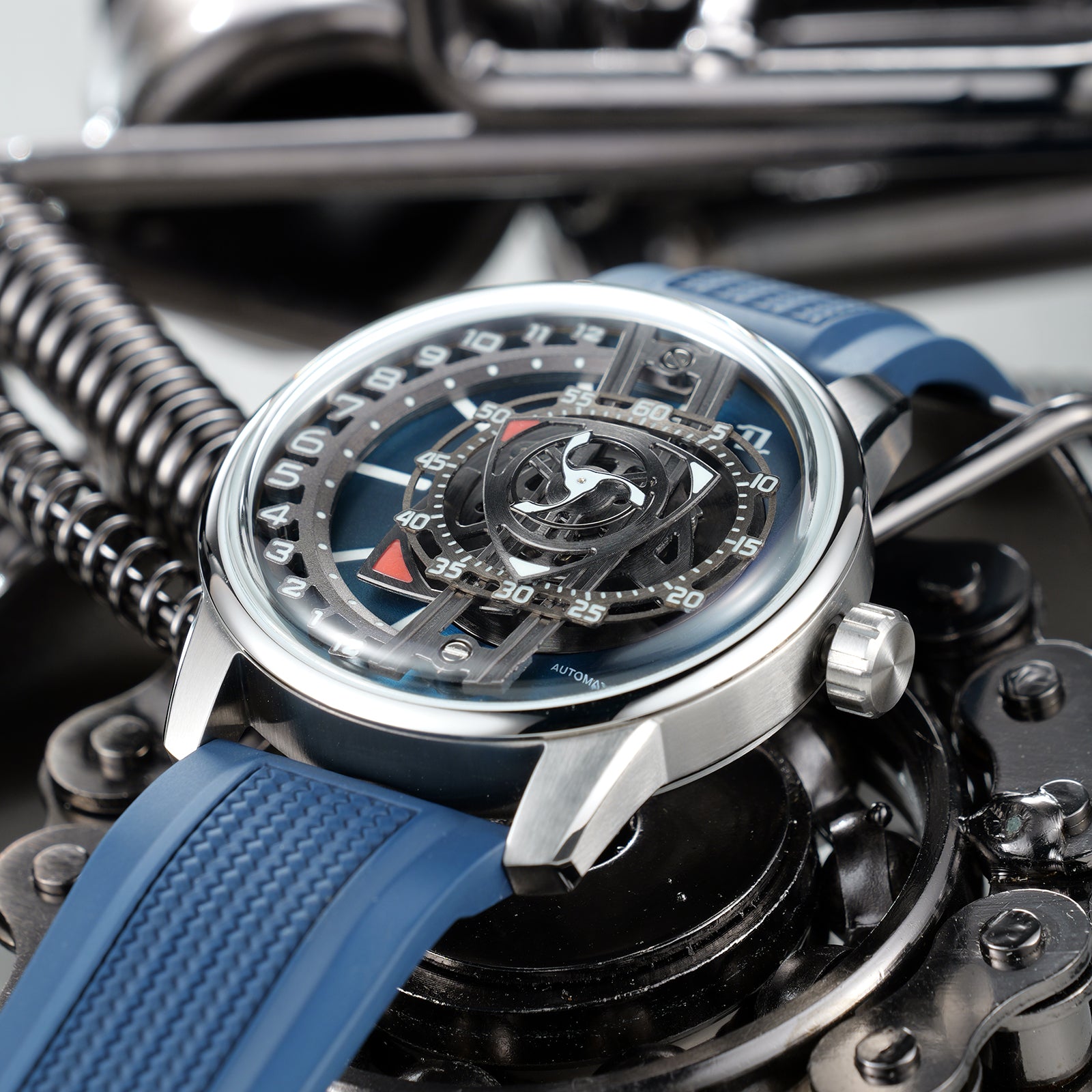 OBLVLO JM ROTOR Blue Rotary Engine Dial Design Watches - Cool Unique Automatic Miyota Movement Mechanical Watches