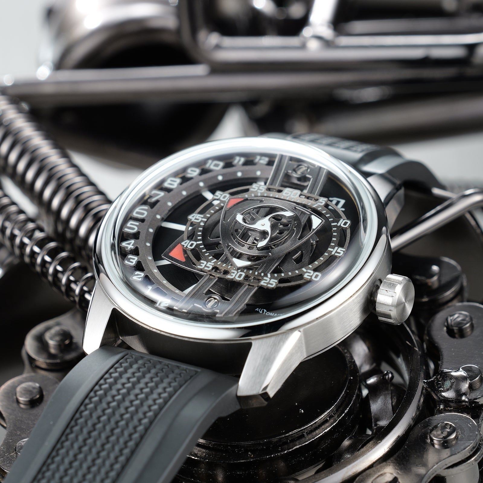 42mm Men Engine Style Watch - Cool OBLVLO JM ROTOR Miyota 8215 Movement Jump Hour Automatic Watch