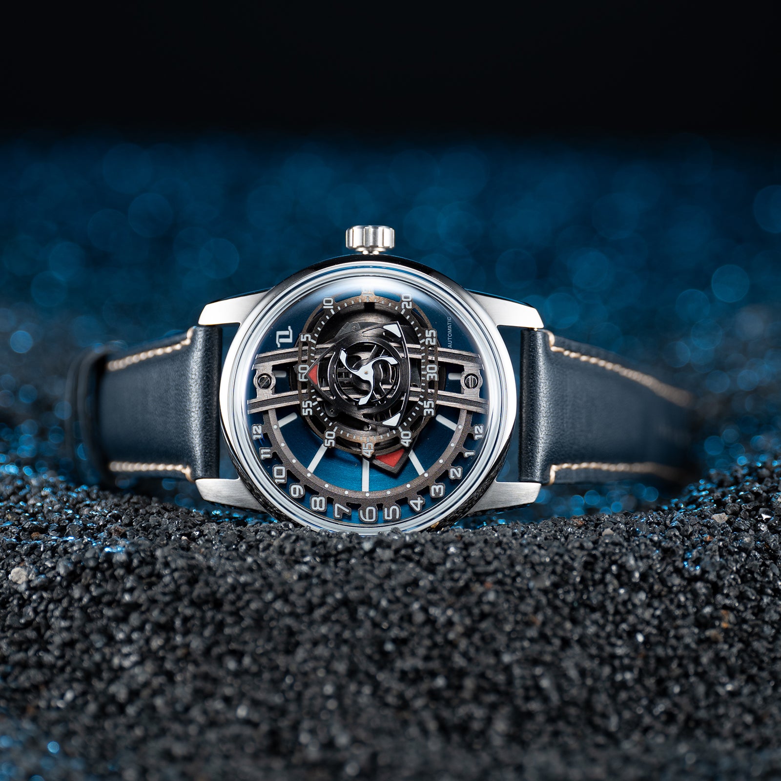 OBLVLO JM ROTOR Blue Rotary Engine Dial Design Watches - Cool Unique Automatic Miyota Movement Mechanical Watches