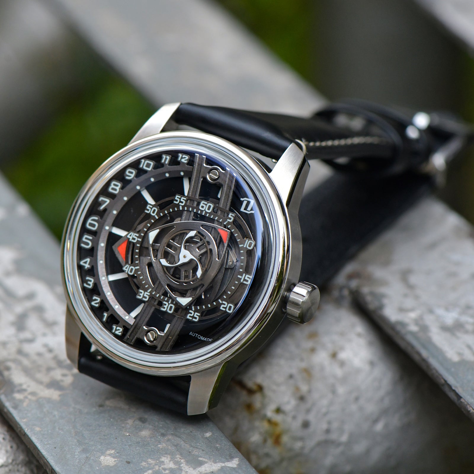42mm Men Engine Style Watch - Cool OBLVLO JM ROTOR Miyota 8215 Movement Jump Hour Automatic Watch