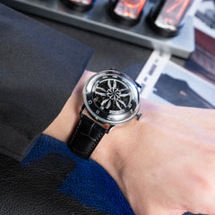 OBLVLO SCM-SK 42mm Automatic Skeleton Watches with Cool Unique Supercar Alloy Wheels Black Dial Design Watch