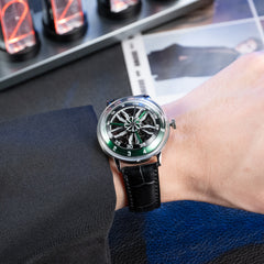 Cool 42mm Supercar Alloy Wheels Green Dial Automatic Watch -OBLVLO SCM-SK Unique Skeleton Watches