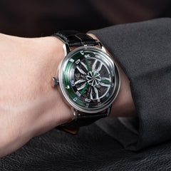 Cool 42mm Supercar Alloy Wheels Green Dial Automatic Watch -OBLVLO SCM-SK Unique Skeleton Watches