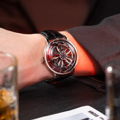 OBLVLO SCM-SK Unique Red Skeleton 42mm Supercar Alloy Wheels Dial Watches - Men Automatic Super Luminous  Mechanical Mens Dive Watch