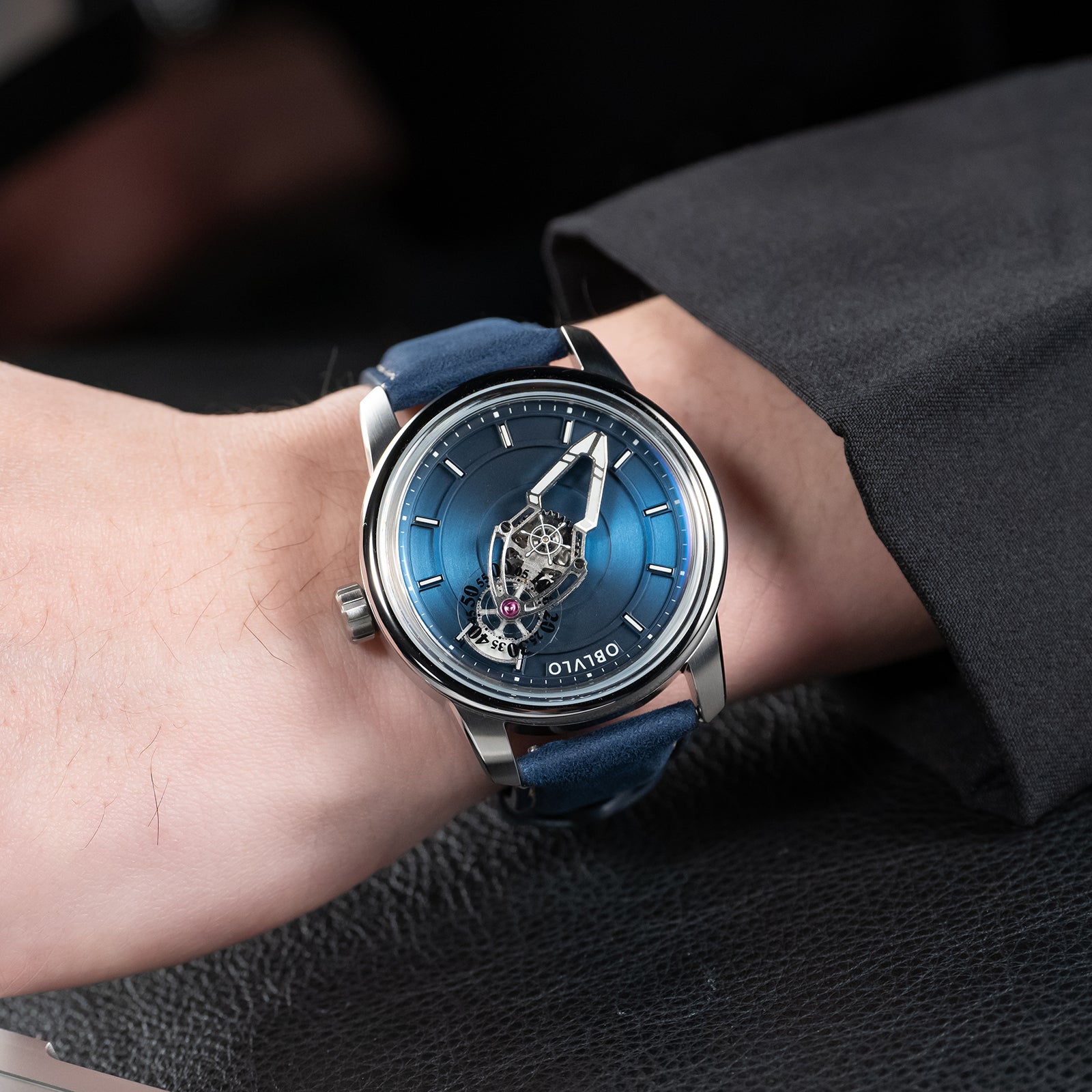 Cool Rotation Spaceship Hand Dial Watch - OBLVLO JM Space 42MM Automatic Mechanical Dress Watches For Men