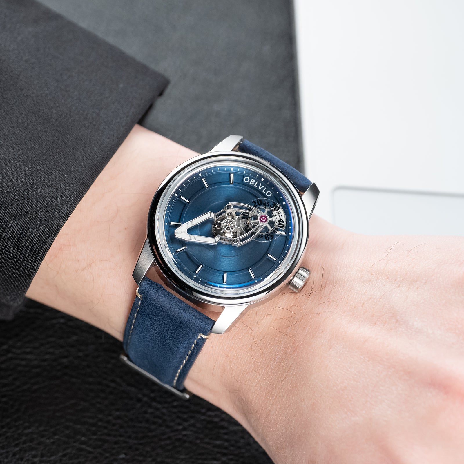 Cool Rotation Spaceship Hand Dial Watch - OBLVLO JM Space 42MM Automatic Mechanical Dress Watches For Men