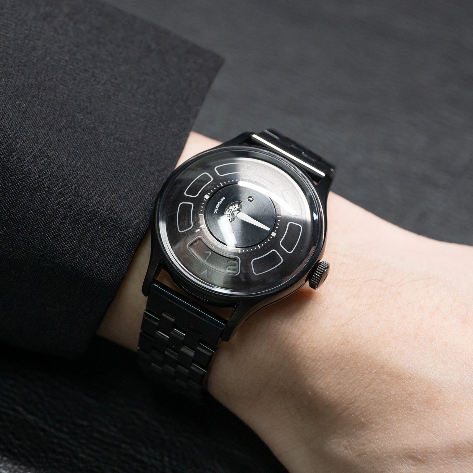 OBLVLO BLM-UFO - Cool Unique Black PVD 41mm Modern Display Design Hands Automatic Mechanical Watch
