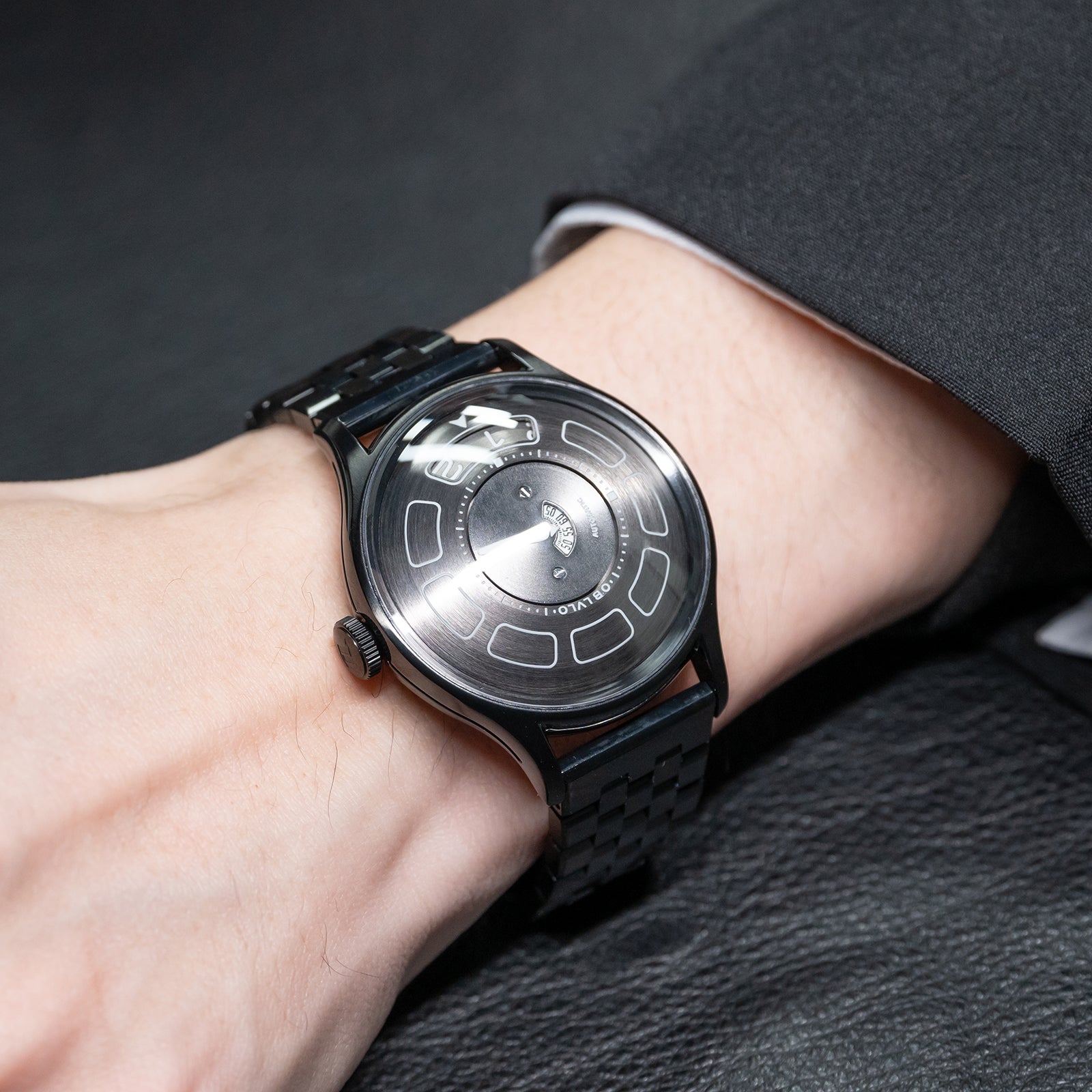 OBLVLO BLM-UFO - Cool Unique Black PVD 41mm Modern Display Design Hands Automatic Mechanical Watch