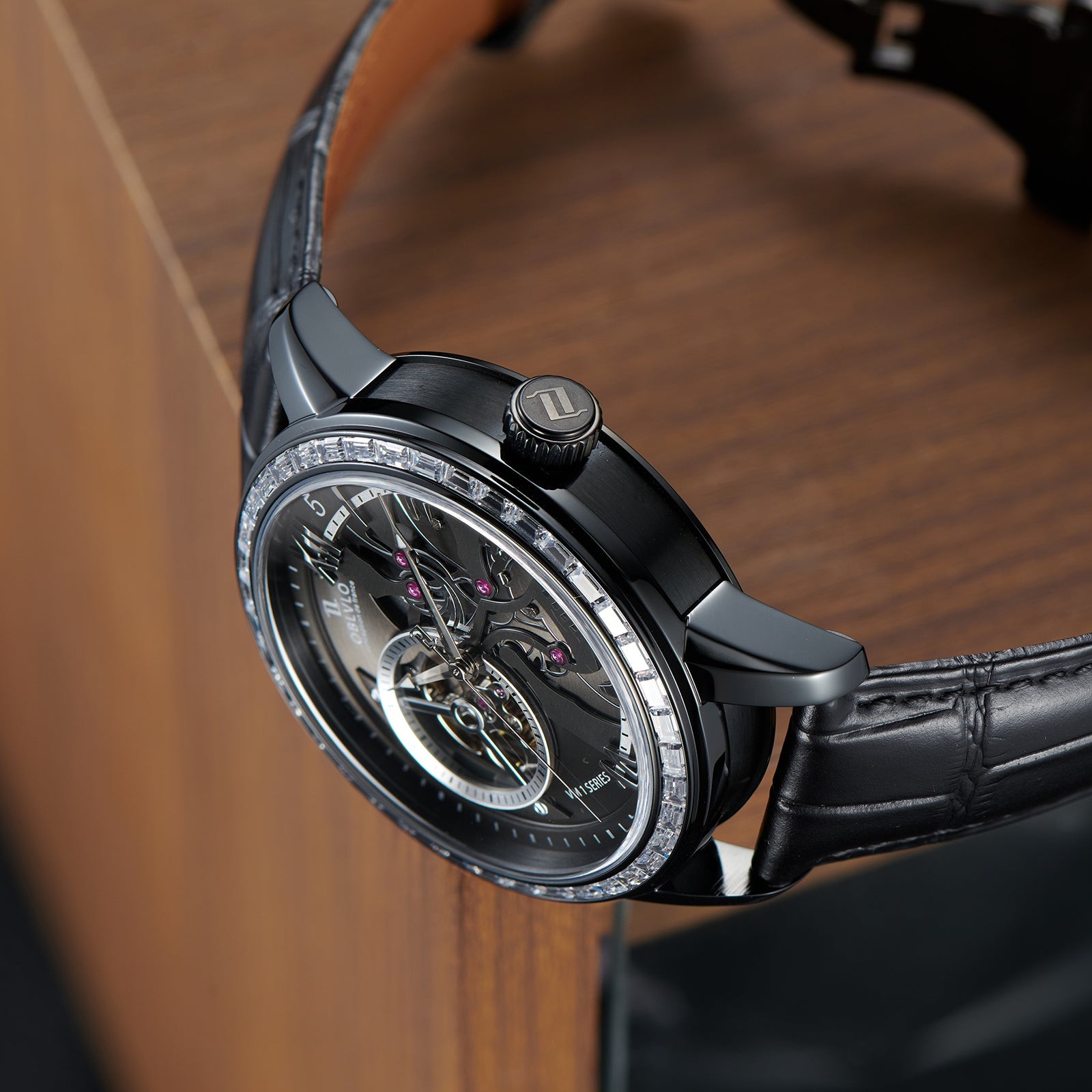 Luxury OBLVLO VMQ Series - Affordable All Black/Diamond Zirconia Case Mens Automatic Tourbillon Style Dial Dress Watches