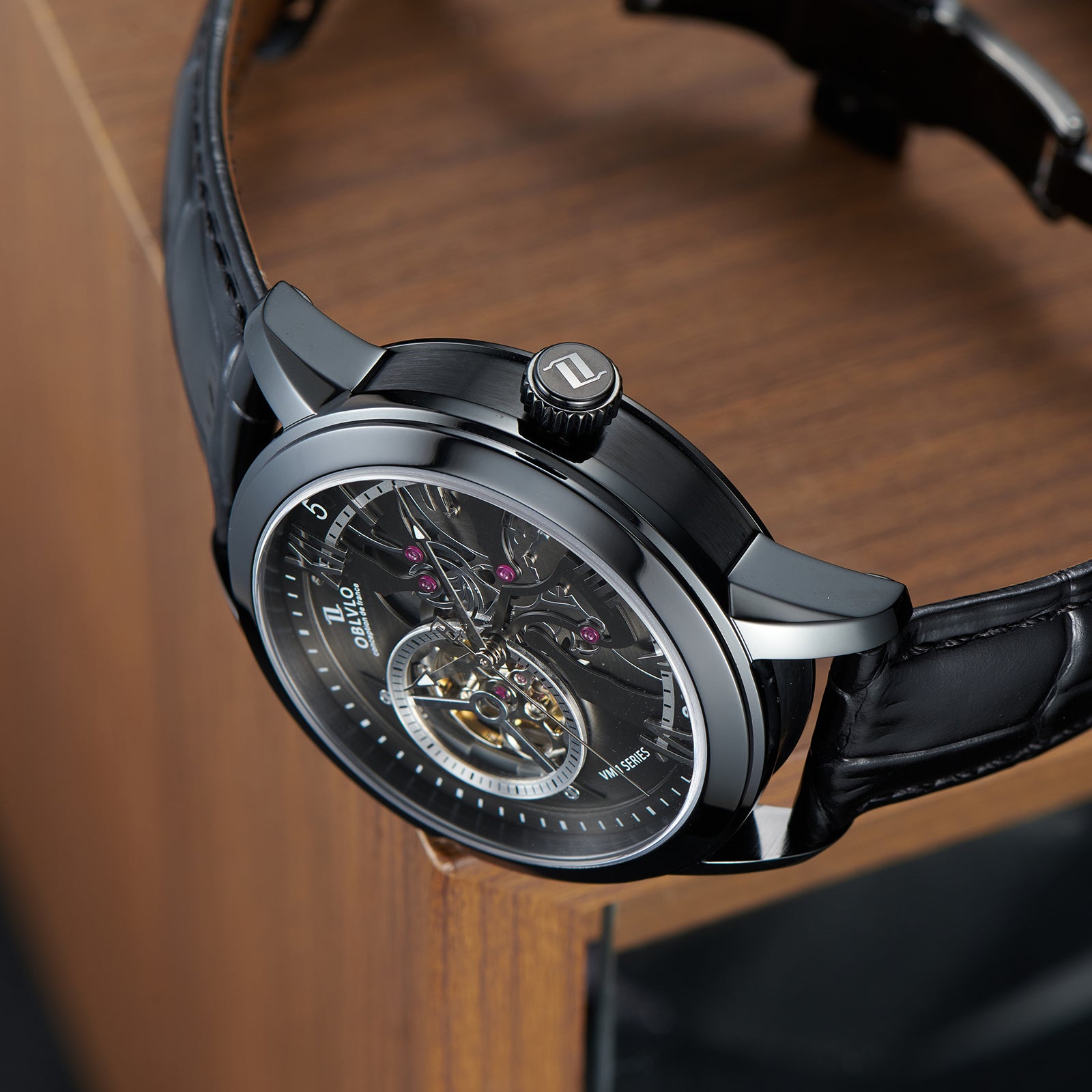 Luxury OBLVLO VMQ Series - Affordable All Black/Diamond Zirconia Case Mens Automatic Tourbillon Style Dial Dress Watches