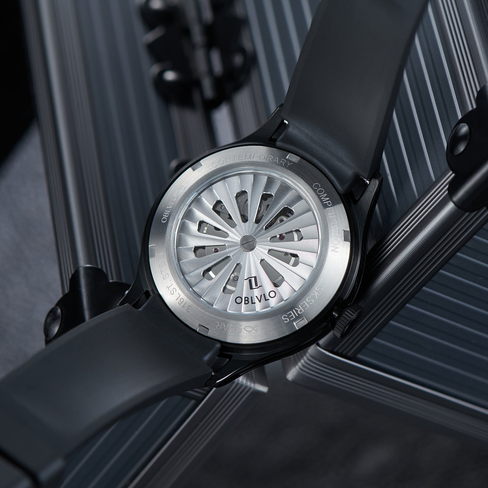 OBLVLO BLM-UFO - Cool Unique Black PVD 41mm Modern Display Design Hands Automatic Mechanical Watch