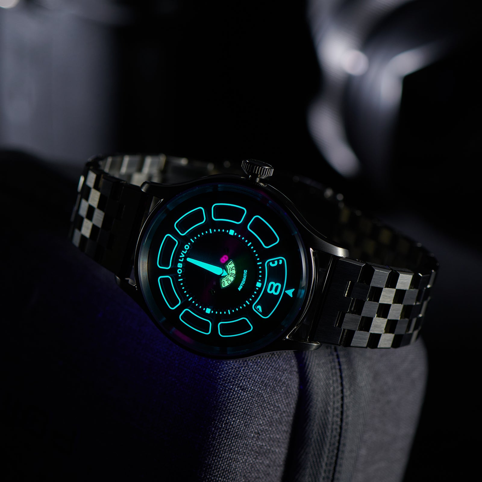 OBLVLO BLM-UFO - Cool Unique Black PVD 41mm Modern Display Design Hands Automatic Mechanical Watch