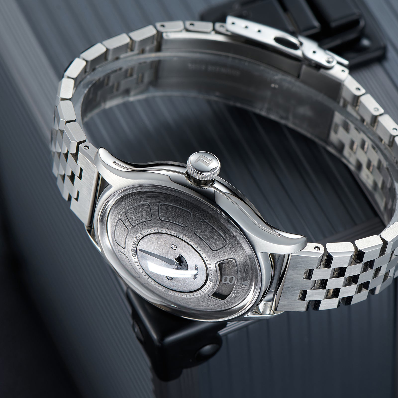OBLVLO BLM-UFO 41MM Unique UFO-Shaped Automatic Watch with Luminous Silicone Strap And Steel Bracelet Mechanical Watch