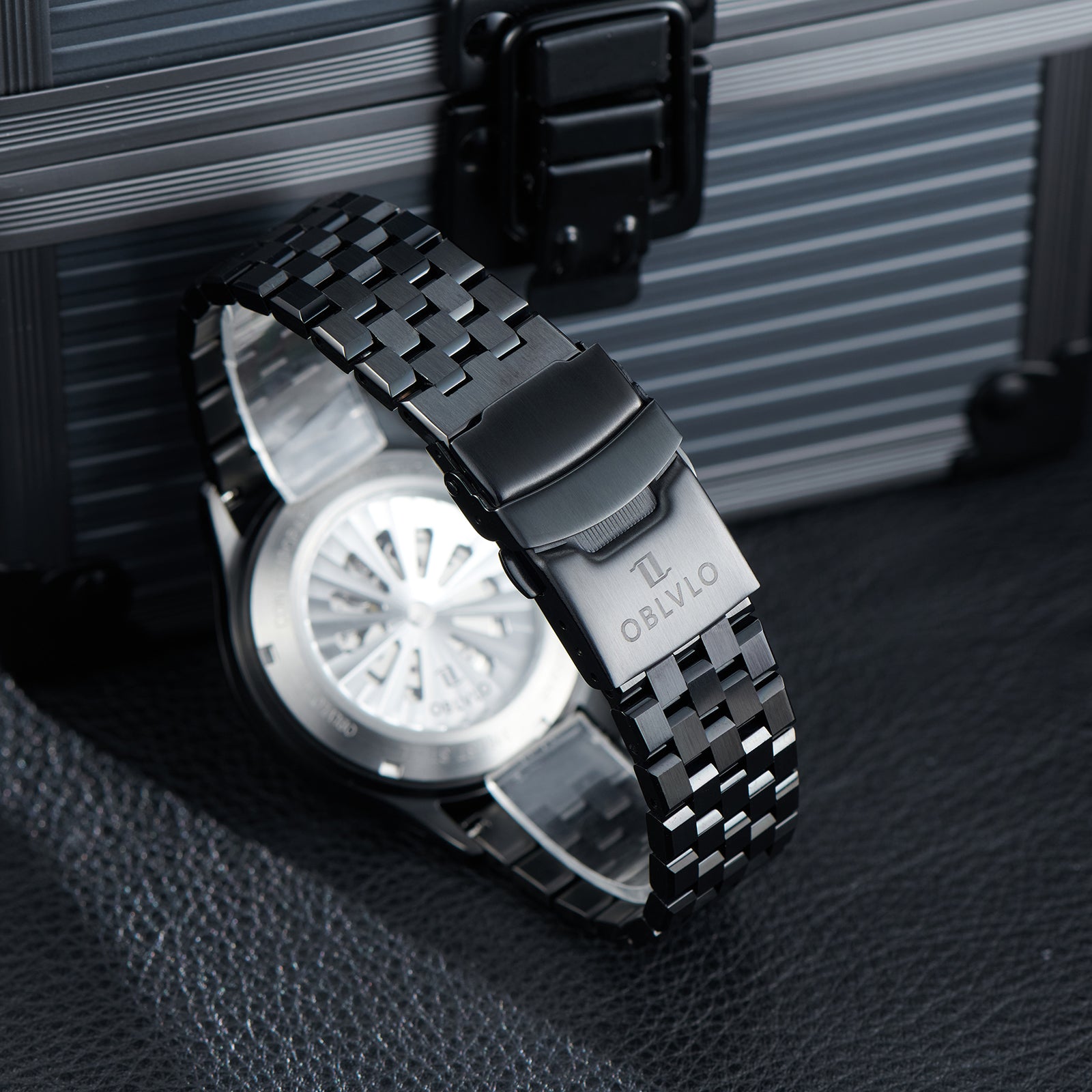 OBLVLO BLM-UFO - Cool Unique Black PVD 41mm Modern Display Design Hands Automatic Mechanical Watch